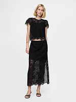 Lace Pull-On Midi Skirt