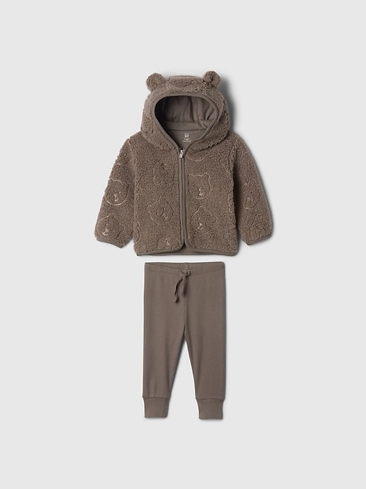 Baby Sherpa Bear Hoodie Outfit Set