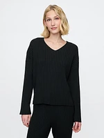 CashSoft Wide Rib V-Neck Sweater