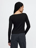 Cropped Pointelle Cardigan