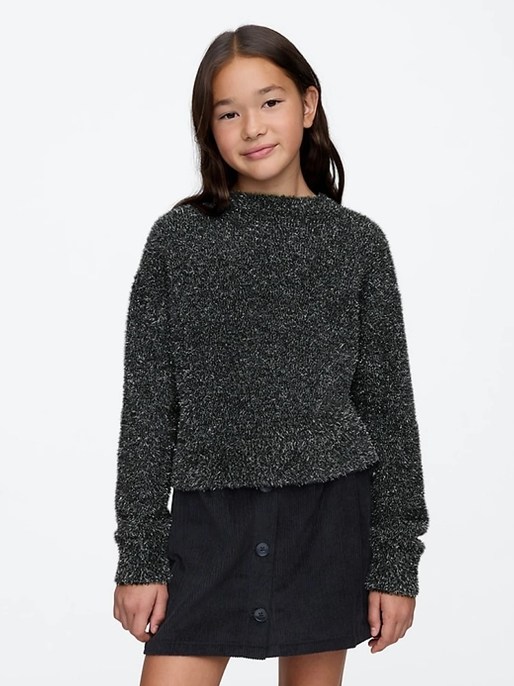 Kids Fuzzy Metallic Crewneck Sweater