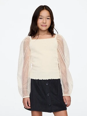 Kids Smocked Puff-Sleeve Top