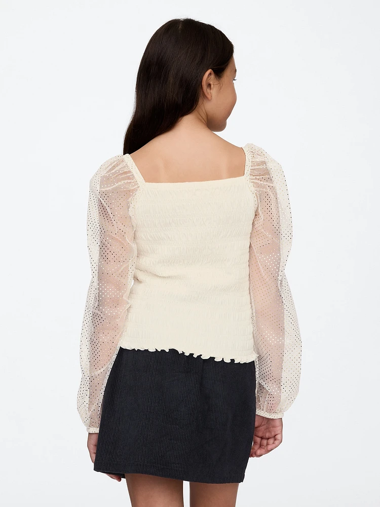 Kids Smocked Puff-Sleeve Top
