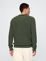 Shaker-Stitch Polo Sweater