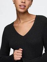 V-Neck Rib Maxi Sweater Dress