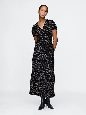 Satin Lace-Trim Floral Maxi Dress