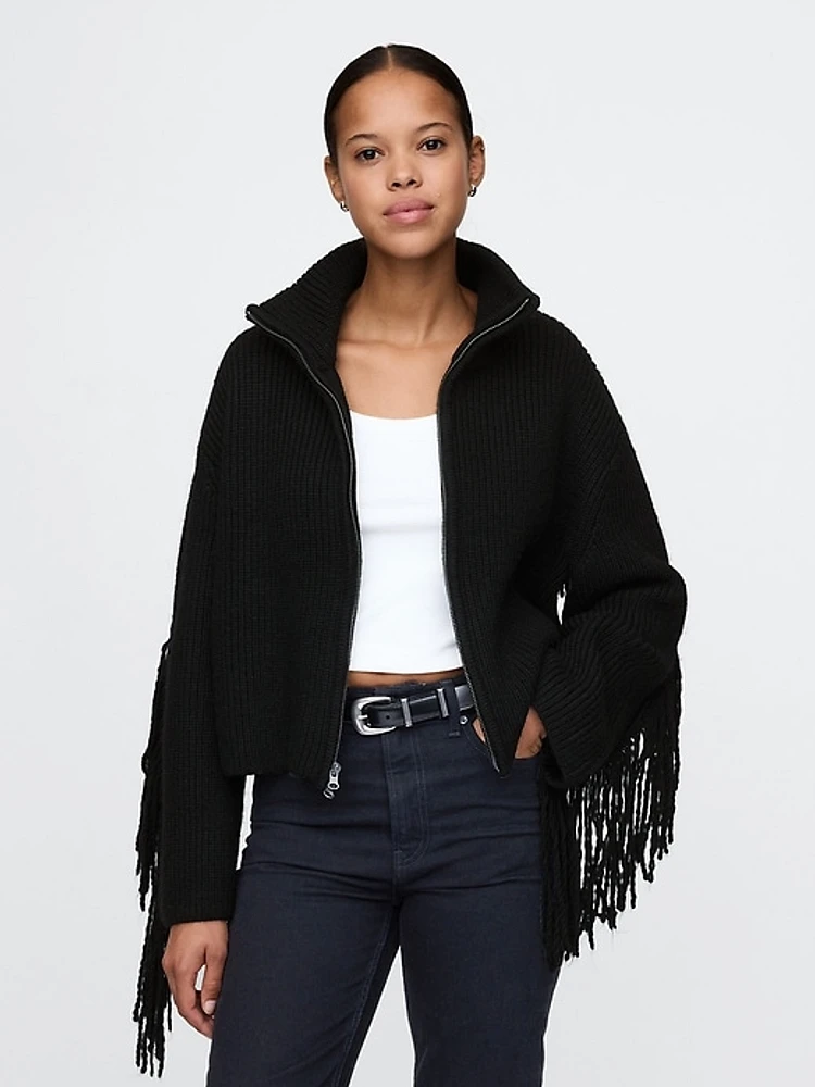 Fringe Zip Cardigan