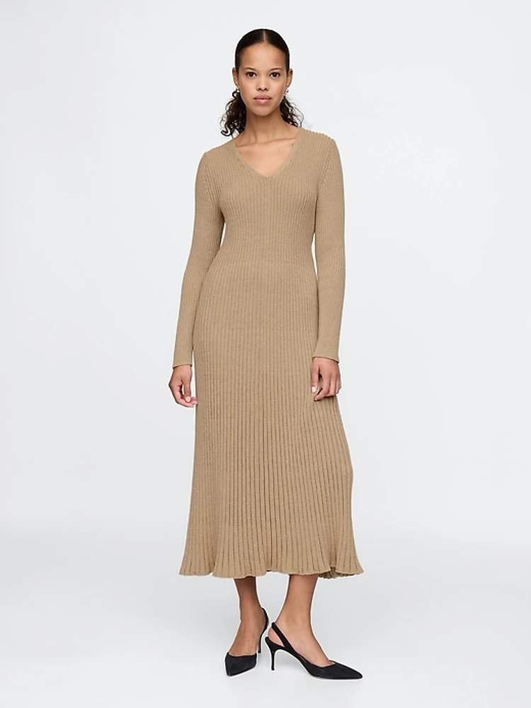 V-Neck Rib Maxi Sweater Dress