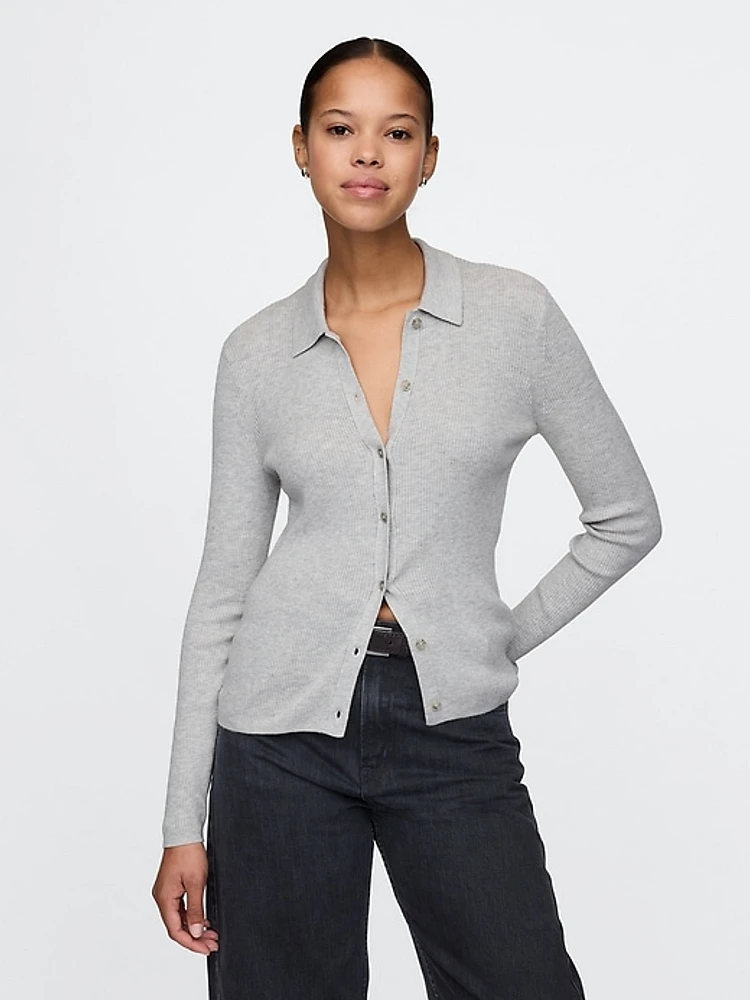 CashSoft Rib Polo Cardigan