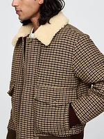 Wool-Blend Houndstooth Bomber Jacket