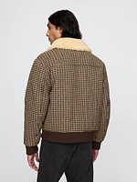 Wool-Blend Houndstooth Bomber Jacket