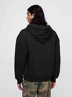 Waffle-Lined Quilted Zip Hoodie