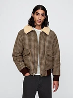 Wool-Blend Houndstooth Bomber Jacket