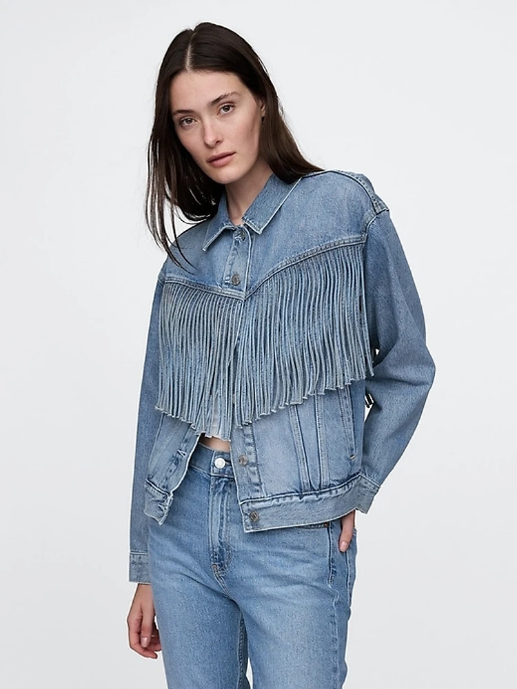 Oversized Fringe Western Denim Jacket