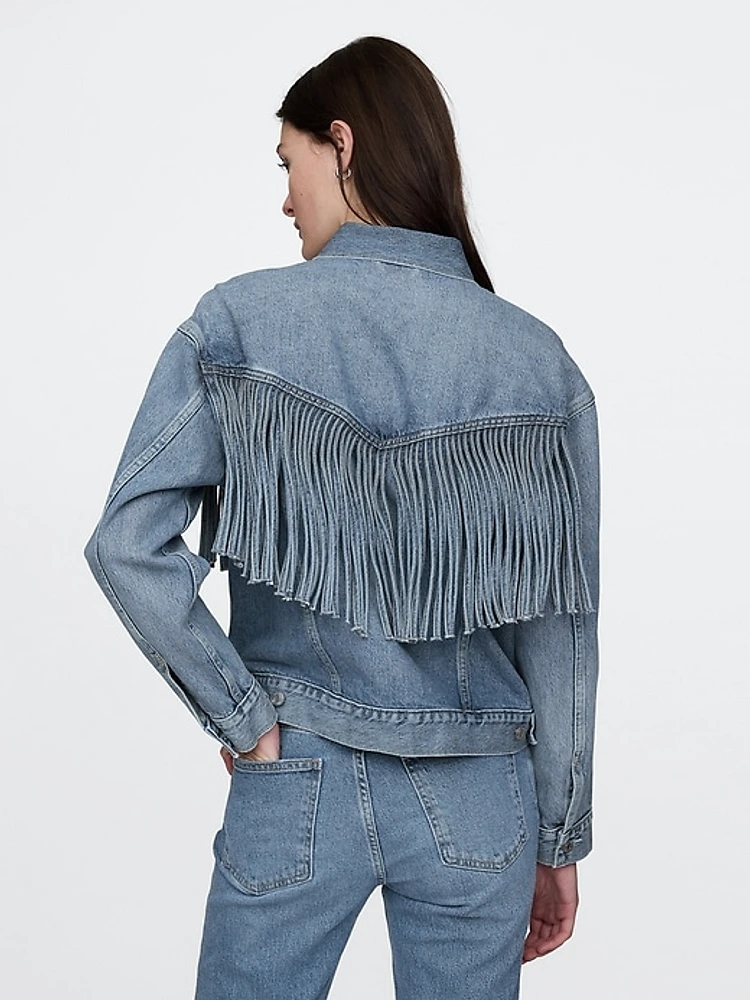 Oversized Fringe Western Denim Jacket