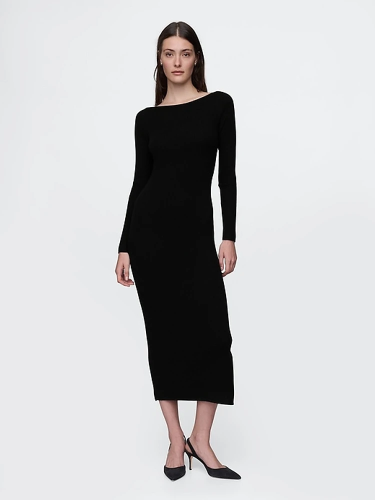 Boatneck Rib Midi Sweater Dress