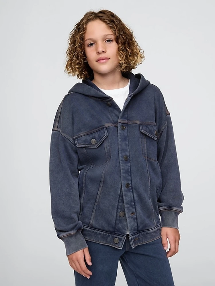 Kids Hooded Icon Sweatshirt Denim Jacket