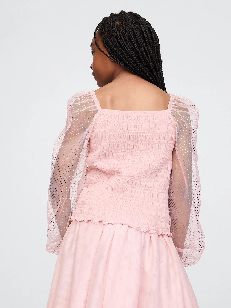 Kids Smocked Puff-Sleeve Top
