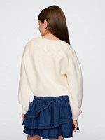 Kids Cropped Pointelle Heart Cardigan