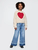 Kids Cropped Chunky Heart Sweater