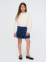 Kids Cropped Pointelle Heart Cardigan