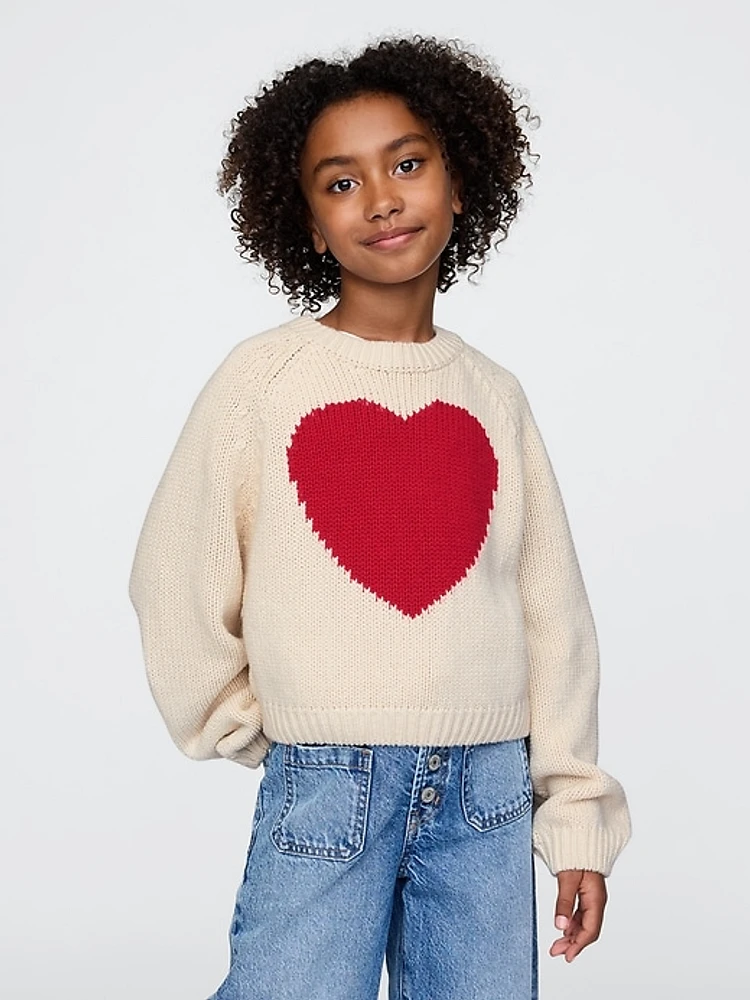 Kids Cropped Chunky Heart Sweater