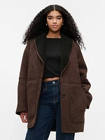 Vegan Suede Shawl Collar Coat