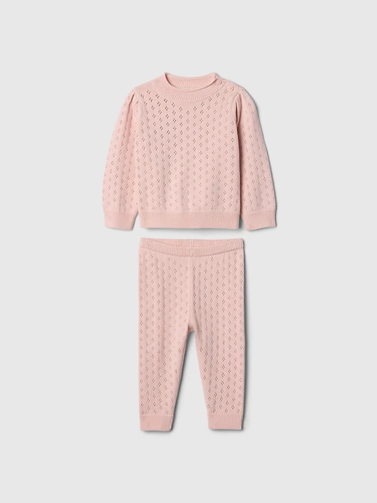 Baby Pointelle Puff Sleeve Sweater Set