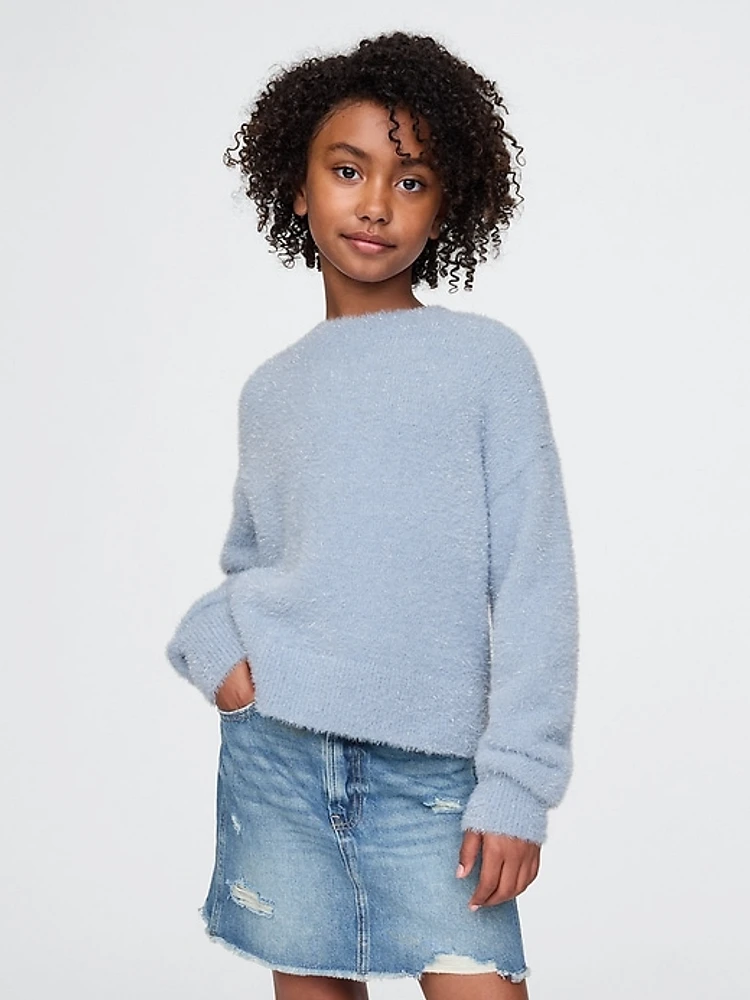 Kids Fuzzy Metallic Crewneck Sweater