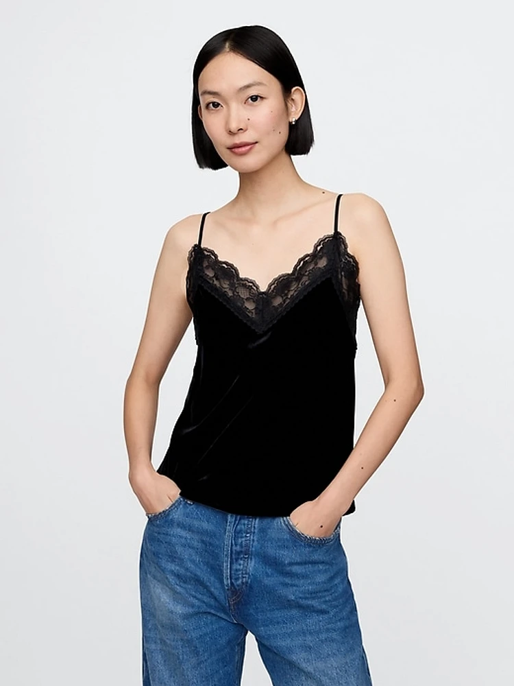 Recycled Velvet Lace-Trim Cami