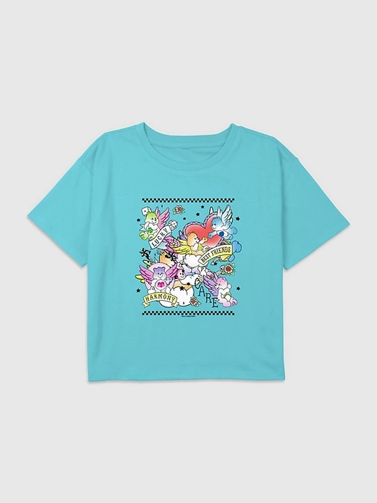 Kids Care Bears Tattoo Flash Graphic Boxy Crop T-Shirt