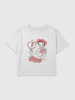 Kids Betty Boop Cowgirl Graphic Boxy Crop T-Shirt