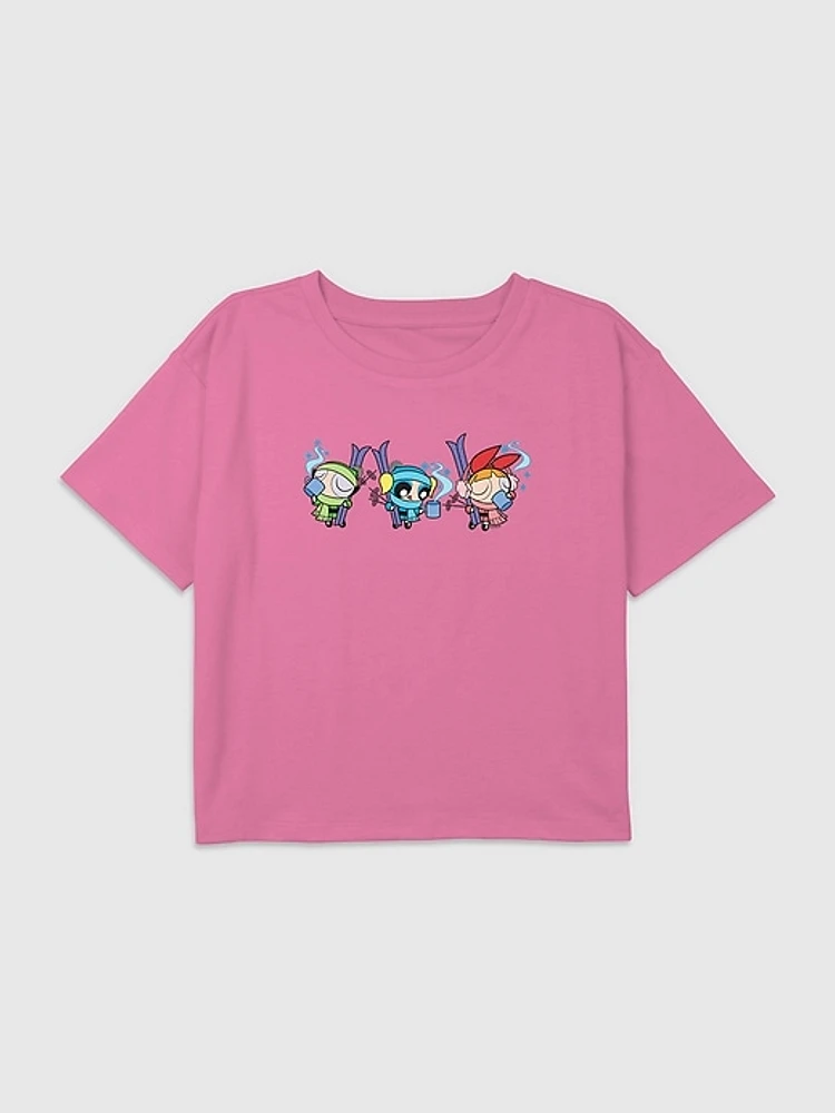 Kid Power Puff Girls Winter Cuties Graphic Boxy Crop T-Shirt