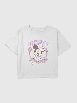 Kids Minnie Mouse Cowgirl Floral Graphic Boxy Crop T-Shirt