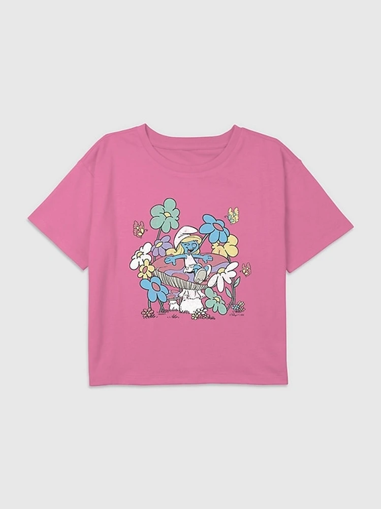 Kids The Smurfs Mushroom Dance Graphic Boxy Crop T-Shirt