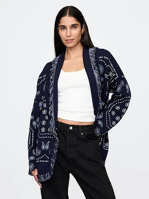 Oversized Fringe Shawl Cardigan