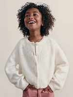 Kids Cropped Pointelle Heart Cardigan