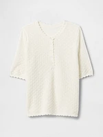 Linen-Blend Pointelle Henley Top