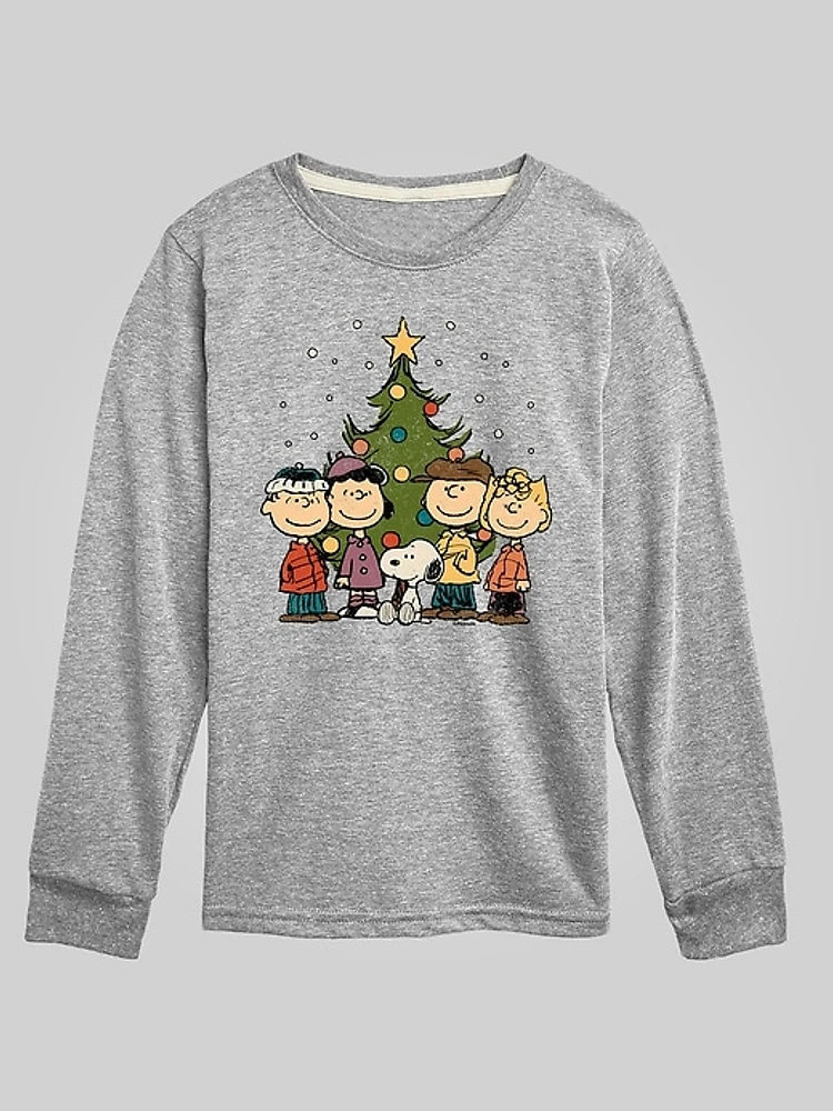 Kids Peanuts Snoopy and Friends Christmas Tree Long Sleeve Graphic Tee