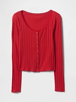 Cropped Pointelle Cardigan