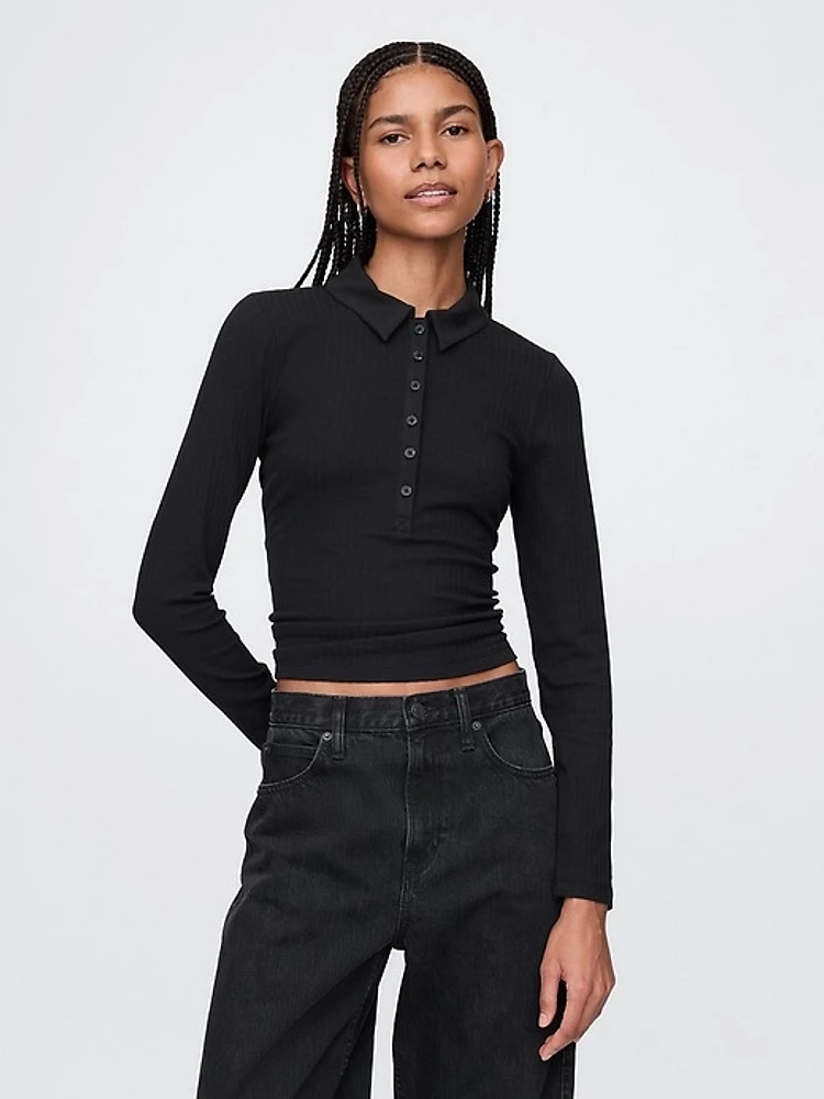 Modern Wide Rib Cropped Polo Shirt