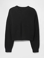 Shaker-Stitch V-Neck Sweater