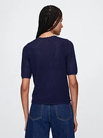 Linen-Blend Pointelle Henley Top