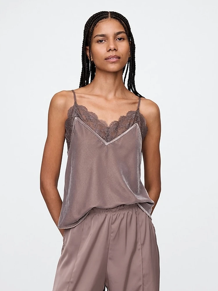 Recycled Velvet Lace-Trim Cami