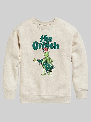 Kids Dr Seuss the Grinch Christmas Tree Crew Fleece Graphic Sweatshirt