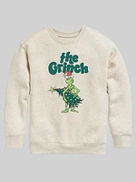 Kids Dr Seuss the Grinch Christmas Tree Crew Fleece Graphic Sweatshirt