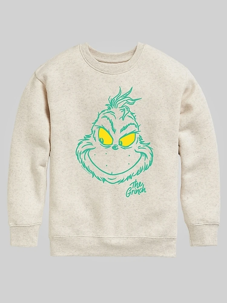 Kids Dr Seuss the Grinch Face Crew Fleece Graphic Sweatshirt