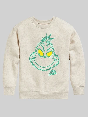 Kids Dr Seuss the Grinch Face Crew Fleece Graphic Sweatshirt