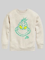 Kids Dr Seuss the Grinch Face Crew Fleece Graphic Sweatshirt