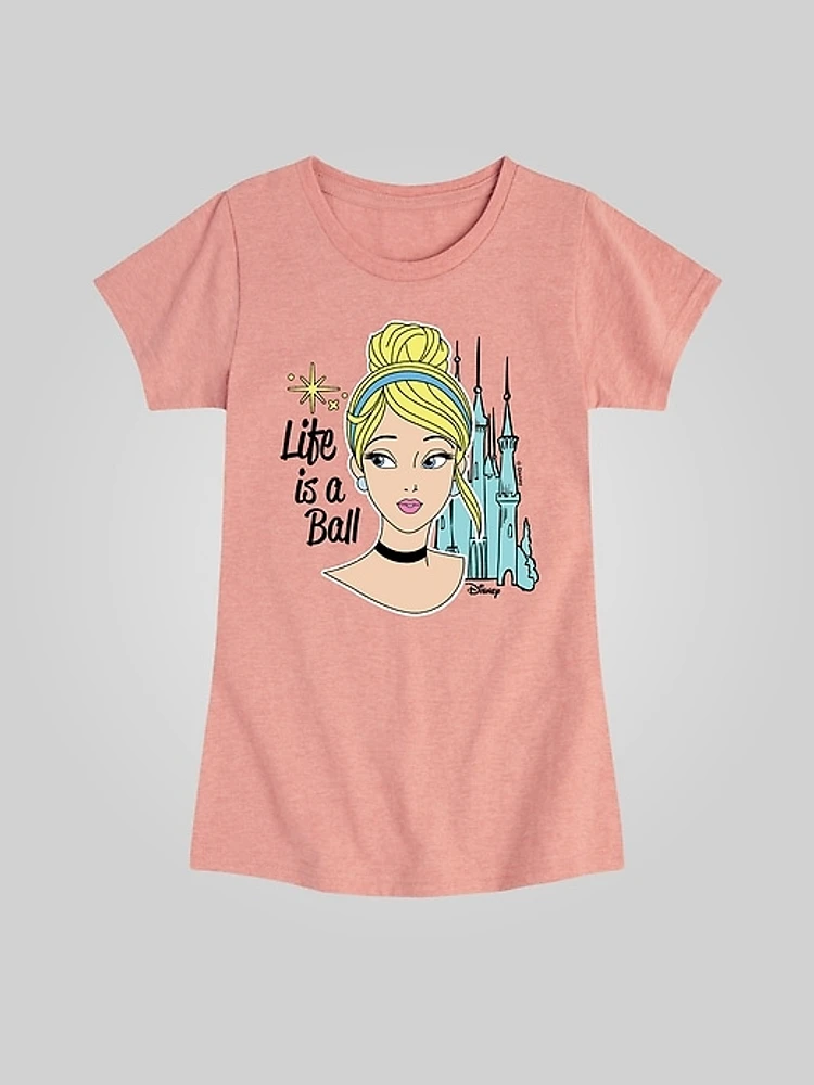 Kids Disney Princess Cinderella Life Is a Ball Fitted Short Sleeve Graphic Tee